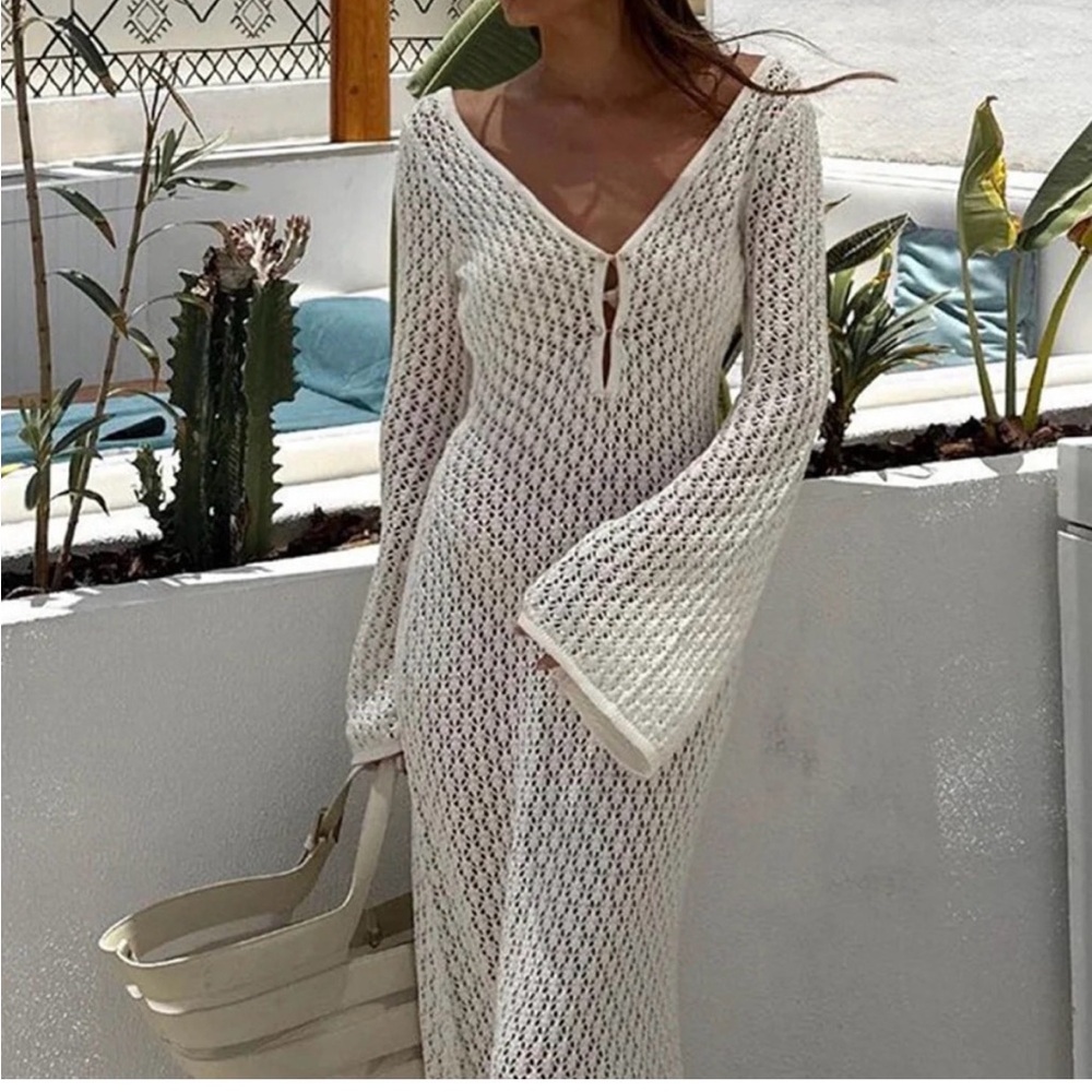 Commense White Crochet Maxi Dress